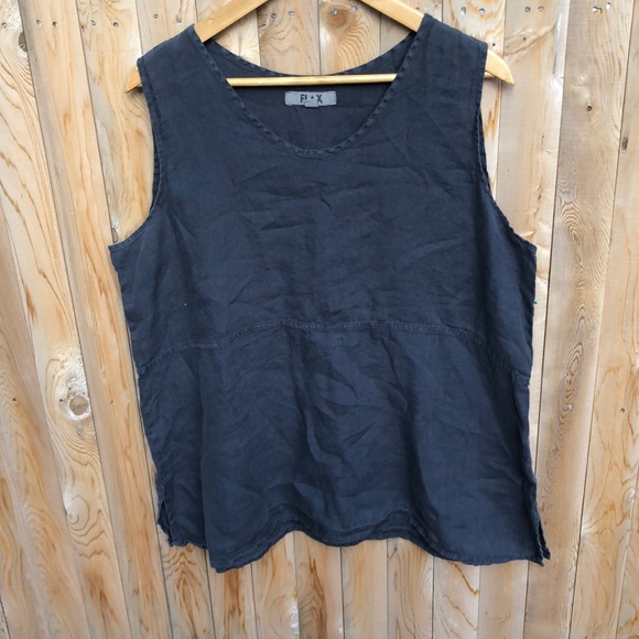 Flax Tops - Flax grey sleeveless 100% linen top size L